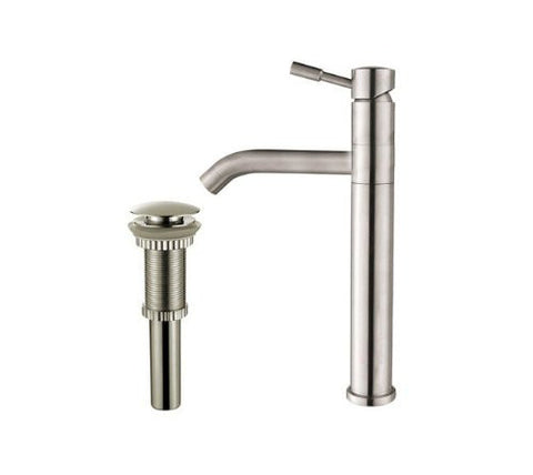 Kraus KVF-2180-PU-10SN Aldo Single Lever Vessel Faucet, Stainless Steel with Pop Up Drain Satin Nickel