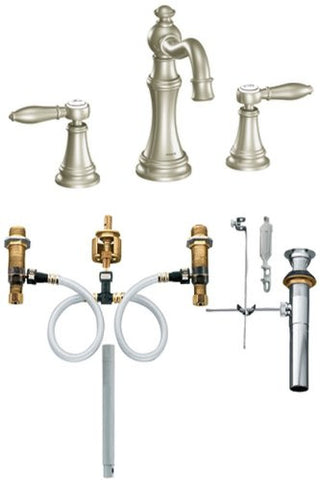 Moen TS42108BN-9000 Weymouth Two-Handle High Arc Bathroom Faucet Trim Kit with Valve, Brushed Nickel