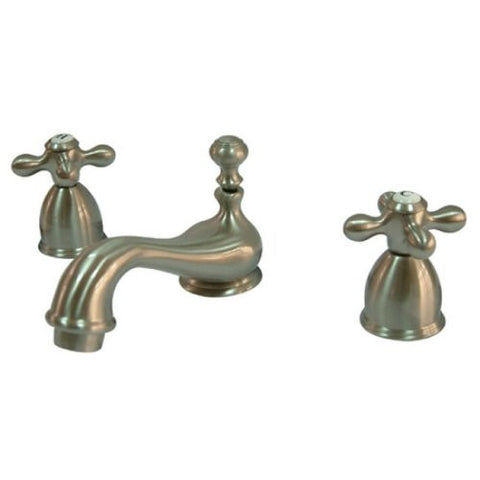 Kingston Brass KS3958AX Restoration Mini Widespread Lavatory Faucet with Metal Cross Handle, Satin Nickel