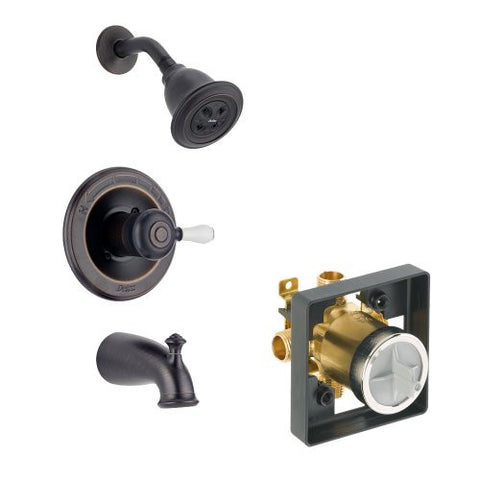 Delta Delta KTSDLE-T14478H2O-H777-RB Leland Tub/Shower Kit Pressure-Balance Single-Function Cartridge with Porcelain Lever Handle, Venetian Bronze Venetian Bronze