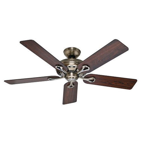 Hunter Fan Company 53105 The Savoy 52-Inch Ceiling Fan with Five Rosewood/Medium Oak Blades, Antique Brass