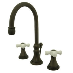 Kingston Brass KS2985PX Governor Widespread Lavatory Faucet with Brass Pop-Up and Porcelain Cross Handle, Oil Rubbed Bronze