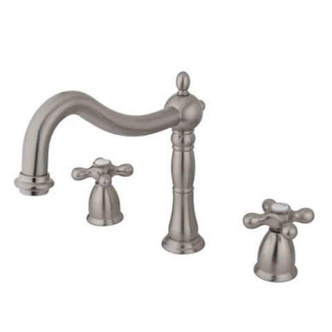 Kingston Brass KS1348AX Heritage Roman Tub Filler with Metal Cross Handle, Satin Nickel