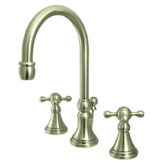 Kingston Brass KS2988KX Governor Widespread Lavatory Faucet with Brass Pop-Up and Knight Cross Handle, Satin Nickel