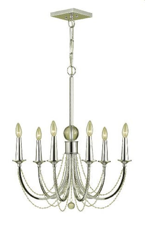 Candice Olson Shelby 6 x 60-Watt Light Candle Base Chandelier, Chrome with Crystal Ornament and Clear Beads