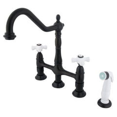 Kingston Brass KS1275PX Heritage 8-Inch Kitchen Faucet with White Plastic Sprayer, Oil Rubbed Bronze