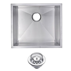 Water Creation SSS-US-2320A 23" X 20" Zero Radius Single Bowl Stainless Steel Hand Made Undermount Kitchen Sink with Drain and Strainer Premium Scratch Resistant Satin Stainless Steel