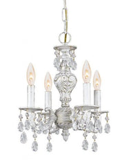 5024-AW-CL-MWP Paris Flea Market 4LT Mini-Chandelier, Antique White Finish and Clear Hand Cut Crystal Accents
