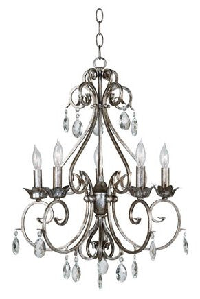 Kenroy Home 91345WS Antoinette 5-Light Chandelier, Weathered Silver with Glass Accents