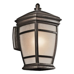 49271RZ McAdams 1LT 14IN Exterior Wall Lantern, Rubbed Bronze Finish with Light Umber Etched Seedy Glass