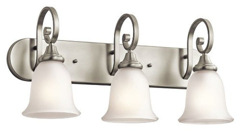 Kichler Lighting 45055NI Monroe 3-Light Vanity Fixture, Brushed Nickel Finish with Satin Etched Glass