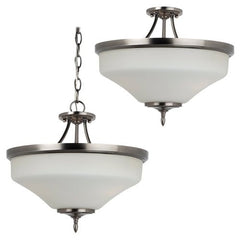 Sea Gull Lighting 77180-965 Convertible Semi-Flush/Pendant with Etched White Glass Shades, Antique Brushed Nickel Finish