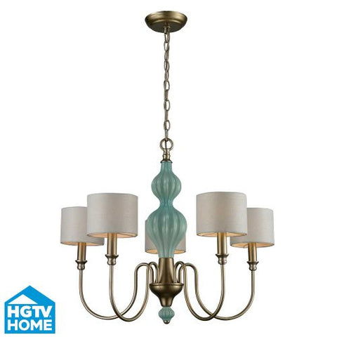 Hgtv Home 31364/5 Lilliana 5-Light Chandelier With White Textured Linen Shade, 26 By 22-Inch, Aged Silver Finish