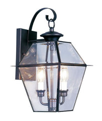 Livex Lighting 2281-04 Westover 2 Light Outdoor Black Finish Solid Brass Wall Lantern with Clear Beveled Glass